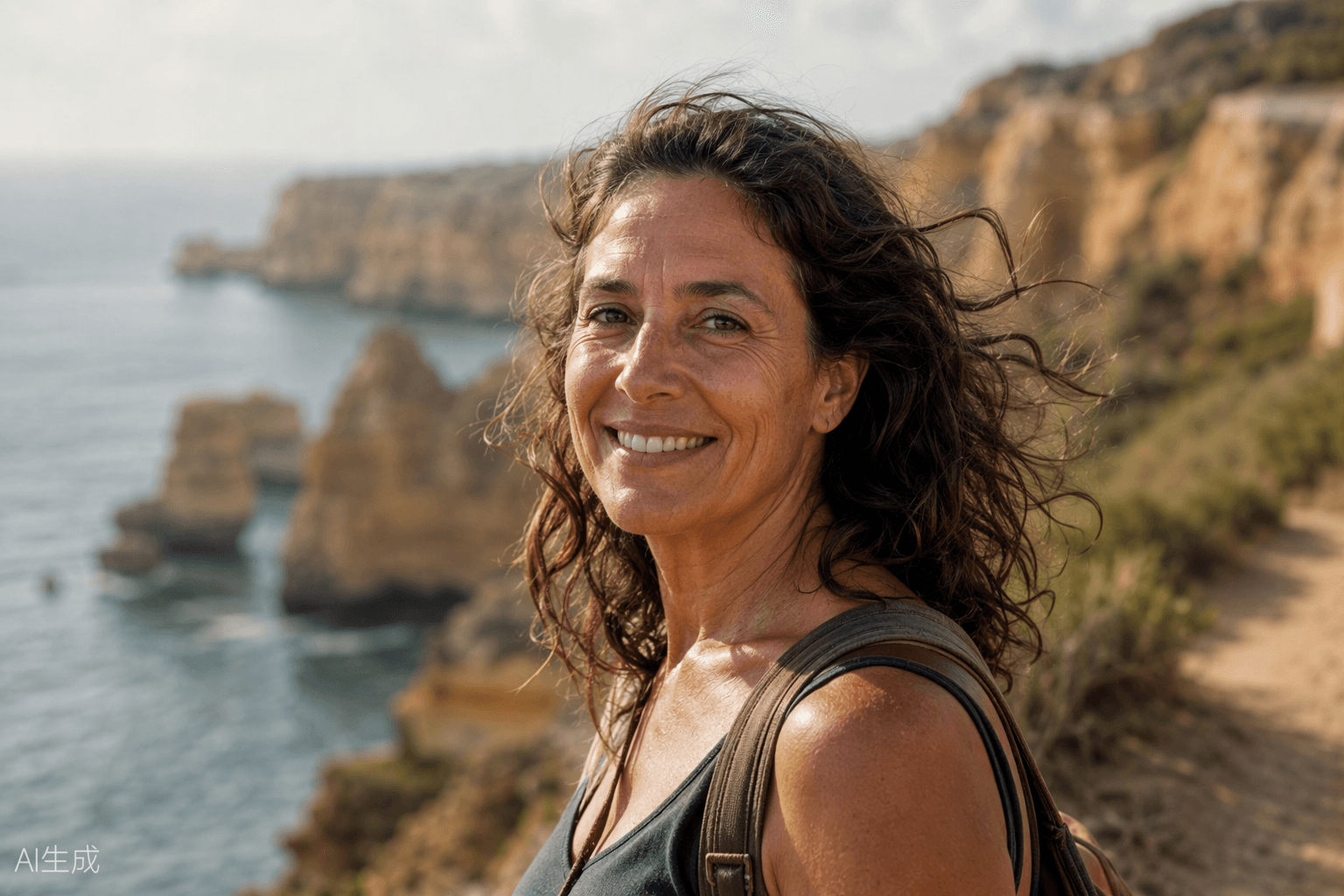 Portrait of a walking guide on a coastal cliff path